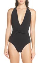 Women's Tory Burch Tie Front One-piece Swimsuit - Black