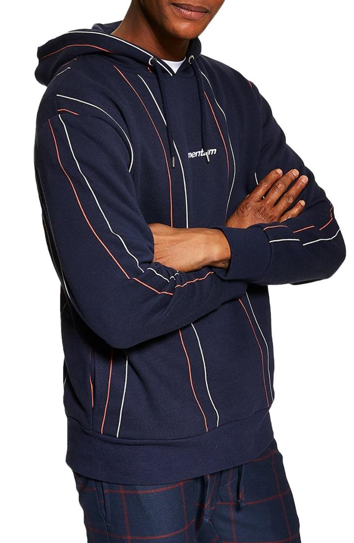 Men's Topman Stripe Momentum Hoodie - Blue