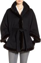 Women's Ellen Tracy Wool Blend Cape With Faux Fur - Black