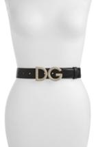 Women's Dolce & Gabbana Crystal Logo Buckle Iguana Embossed Leather Belt