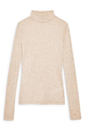 Women's Topshop Funnel Neck Shirt Us (fits Like 6-8) - Brown