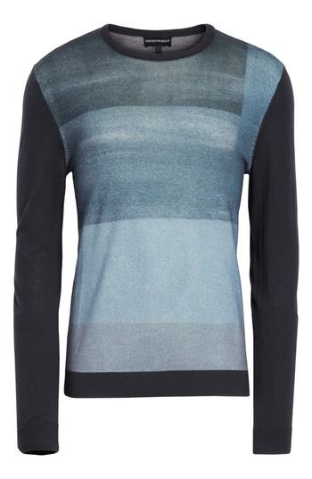 Men's Emporio Armani Crewneck Colorblock Slim Fit Sweater, Size - Blue