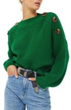 Women's Topshop Button Slash Knit Sweater Us (fits Like 0-2) - Green