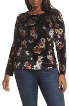 Women's Vince Camuto Floral Story Puff Sleeve Stretch Velvet Top, Size - Black