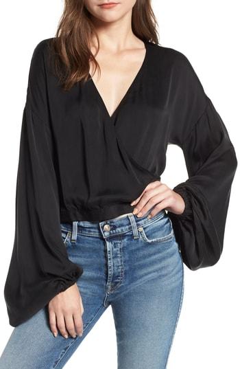 Women's 7 For All Mankind Blouson Sleeve Wrap Top - Black