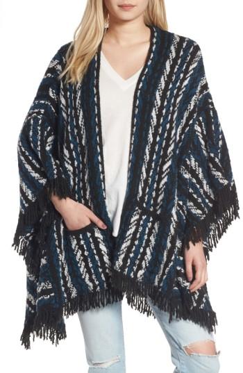 Women's Treasure & Bond Pattern Mix Poncho, Size - Blue