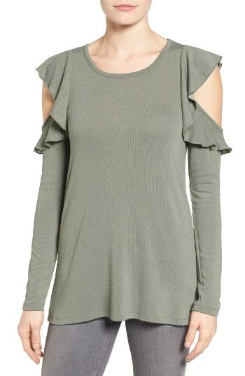 Petite Women's Pleione Ruffle Cold Shoulder Top P - Green