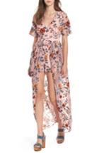Women's Socialite Burnout Floral Maxi Romper - Pink