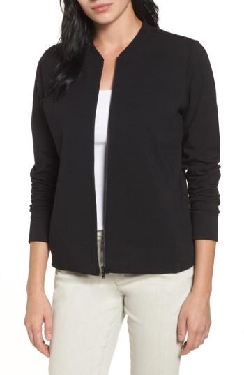 Women's Eileen Fisher Organic Cotton Jersey Bomber Jacket - Black