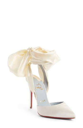 Women's Christian Louboutin Douce Du Desert Ankle Tie Pump Us / 35eu - White