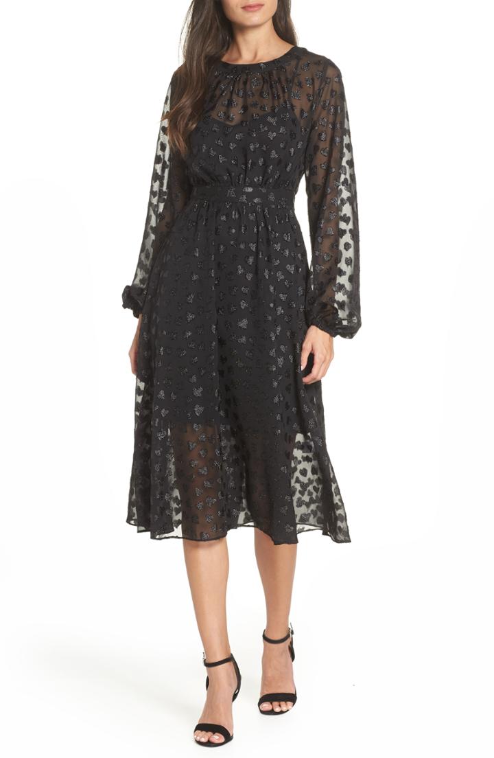 Women's Avec Les Filles Tea Length Metallic Mesh Dress - Black