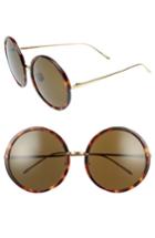 Women's Linda Farrow 61mm Round 18 Karat Gold Trim Sunglasses - Tortoise/ Yellow Gold/ Brown