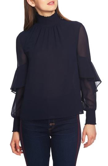 Women's 1.state Smock Neck Chiffon Blouse - Blue