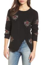 Women's Lucky Brand Embroidered Distressed Sweatshirt - Black