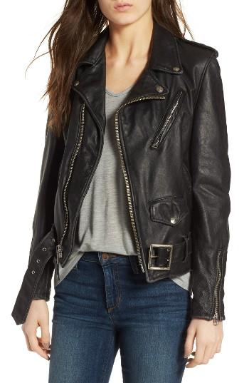 Women's Schott Nyc Boyfriend Leather Jacket - Black