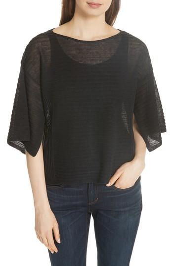 Women's Eileen Fisher Slit Sleeve Organic Linen Sweater, Size - Black