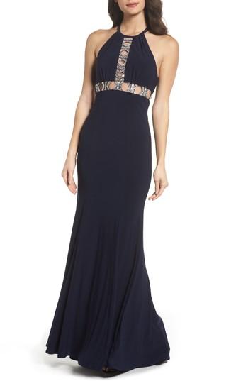 Women's Xscape Embellished Halter Mermaid Gown - Blue