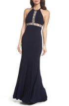 Women's Xscape Embellished Halter Mermaid Gown - Blue