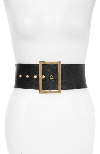 Women's B-low The Belt Square Buckle Leather Belt - Black/ Gold