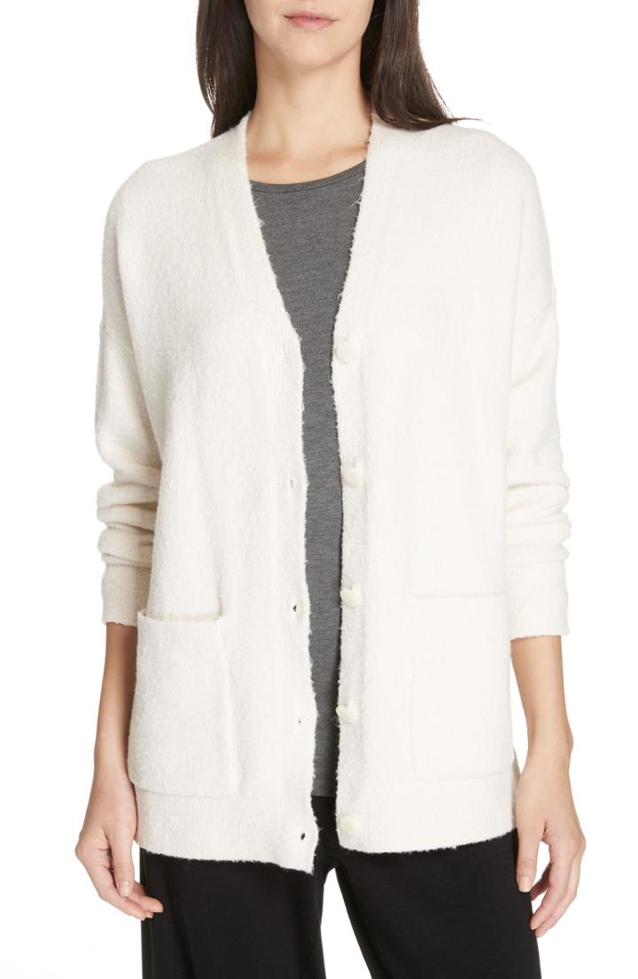 Women's Eileen Fisher Organic Cotton Blend Boyfriend Cardigan - White