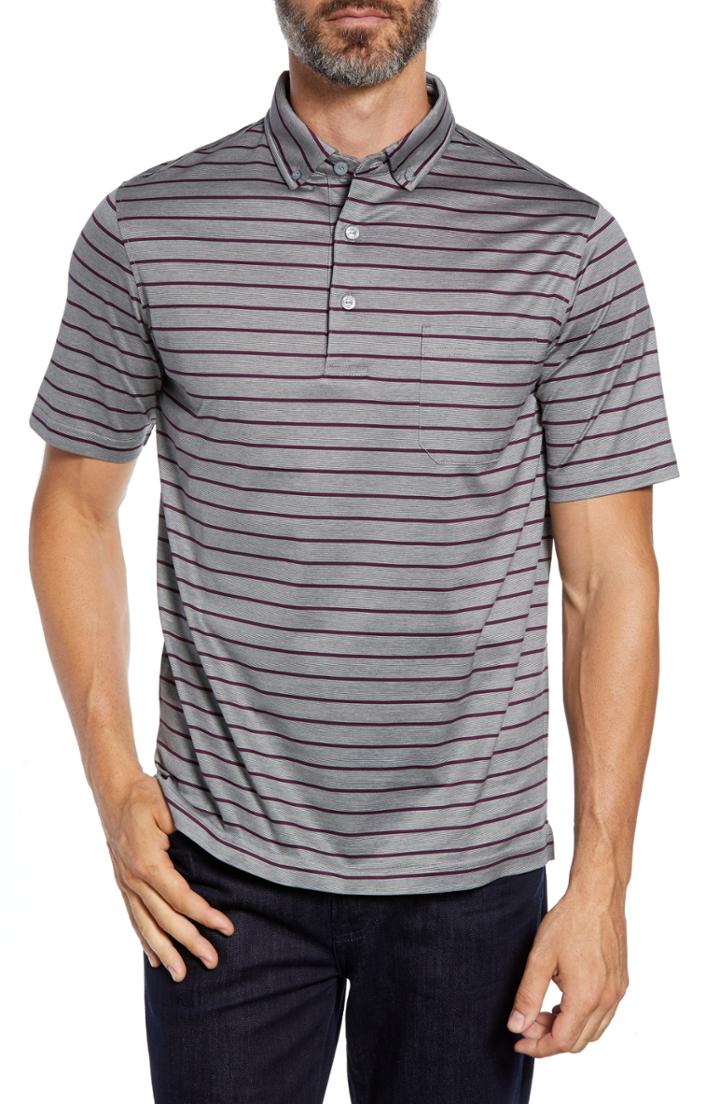 Men's Bugatchi Stripe Knit Polo, Size - Grey