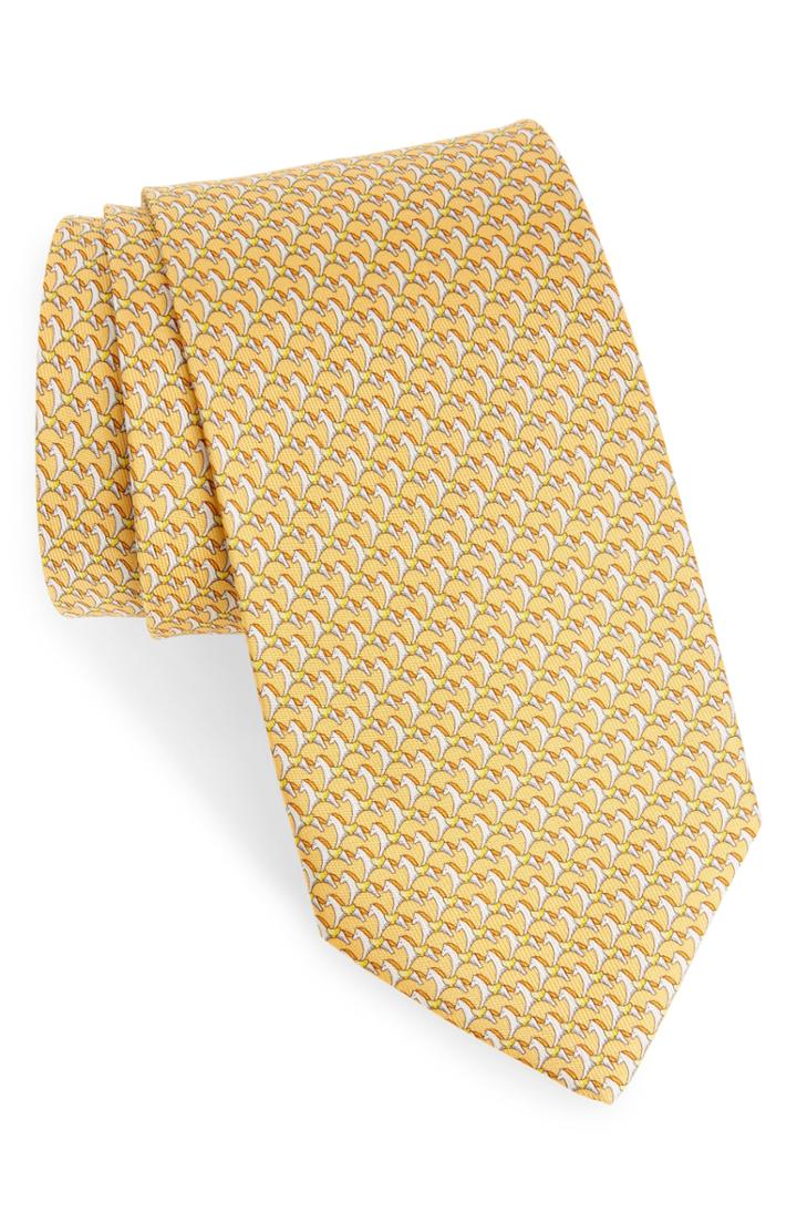 Men's Salvatore Ferragamo Edwin Print Silk Tie, Size - Yellow