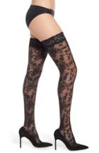 Women's Oroblu Lace Effect Thigh High Stay Up Stockings - Black