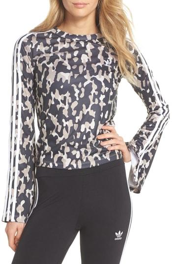Women's Adidas Animal Print Long Sleeve Tee - Beige
