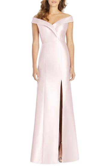 Women's Alfred Sung Portrait Collar Satin Gown