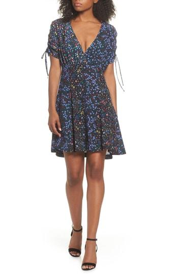 Women's French Connection Aubine Tie Sleeve Fit & Flare Dress - Black