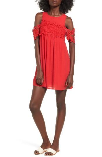 Women's Speechless Lace Trim Cold Shoulder Dress - Red