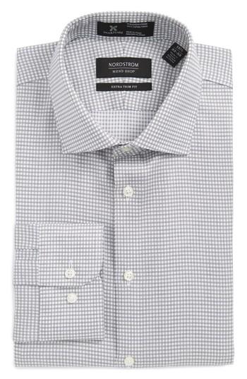 Men's Nordstrom Men's Shop Smartcare(tm) Extra Trim Fit Check Dress Shirt 34/35 - Grey