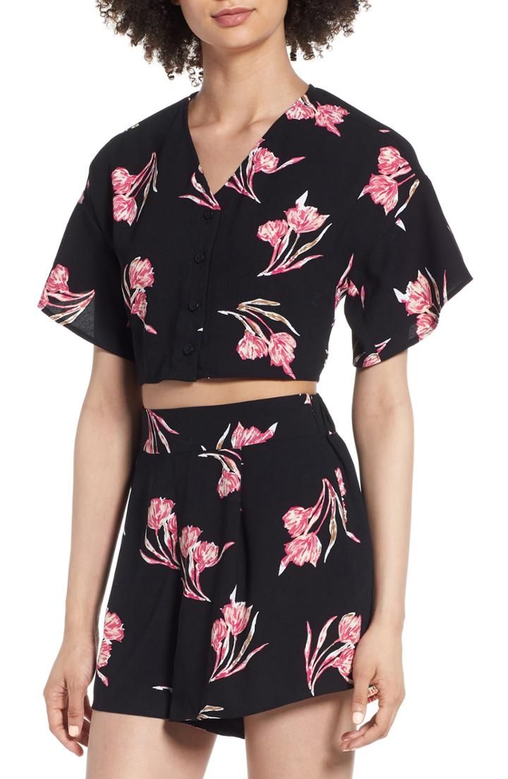 Women's Leith Floral Crop Top - Black