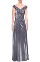 Women's La Femme Ruched Satin Evening Dress - Grey