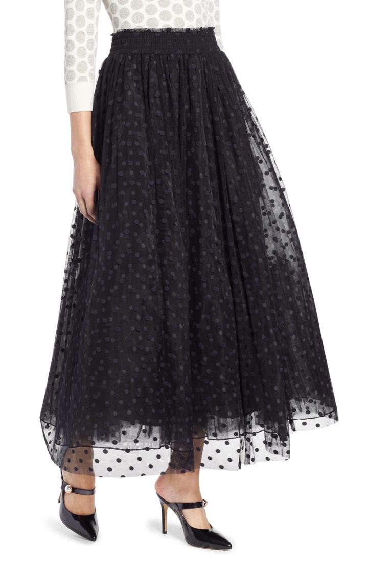 Women's Halogen X Atlantic-pacific Polka Dot Tulle Maxi Skirt - Black