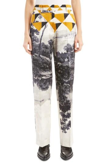 Women's Dries Van Noten Print Satin Straight Leg Pants Us / 34 Fr - None