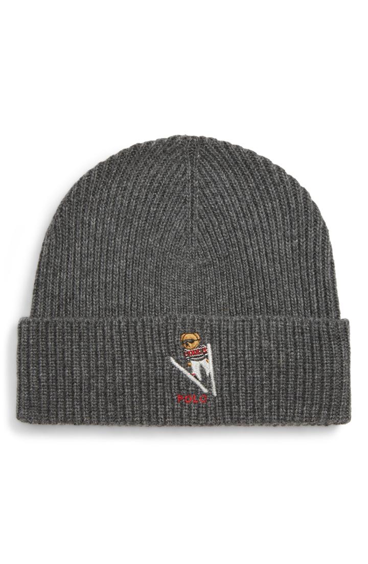 Men's Polo Ralph Lauren Embroidered Skier Bear Beanie - Black