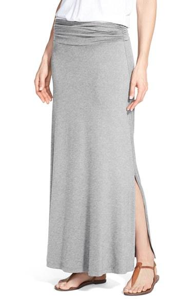 Women's Bobeau Ruched Waist Side Slit Maxi Skirt - Grey