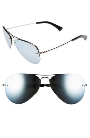 Women's Ray-ban Highstreet 59mm Semi Rimless Aviator Sunglasses - Green/ Mirror