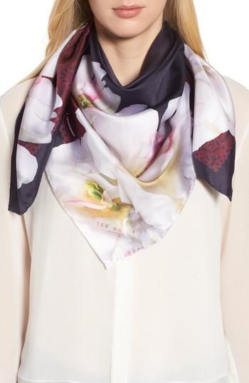 Women's Ted Baker London Gardenia Square Silk Scarf, Size - White