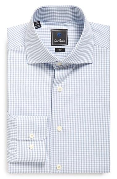 Men's David Donahue Trim Fit Check Dress Shirt 34/35 - Blue