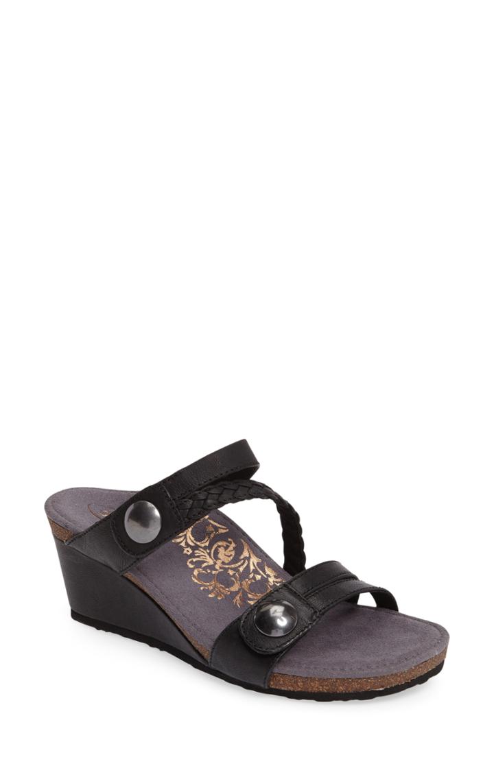 Women's Aetrex Lydia Strappy Wedge Sandal -6.5us / 36eu - Black