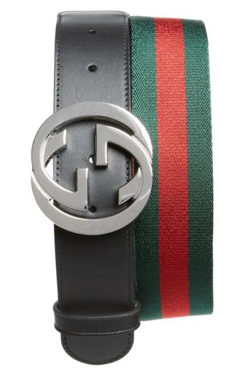 Men's Gucci Logo Buckle Interlock Belt 5 Eu - Black