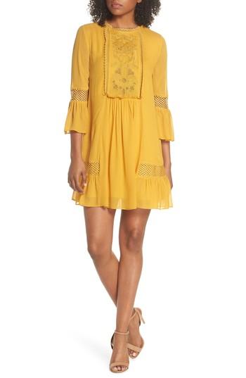 Women's Ever New Embroidered Yoke Trapeze Dress - Brown