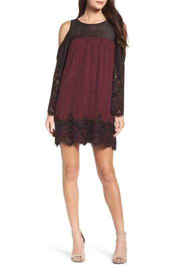 Women's Bb Dakota Jacky Cold Shoulder Lace Shift - Burgundy