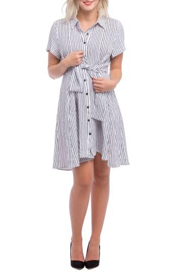 Women's Lilac Clothing Stripe Maternity Shirt Dress - White