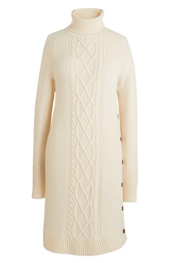 Women's J.crew Cable Knit Turtleneck Sweater Dress - Green
