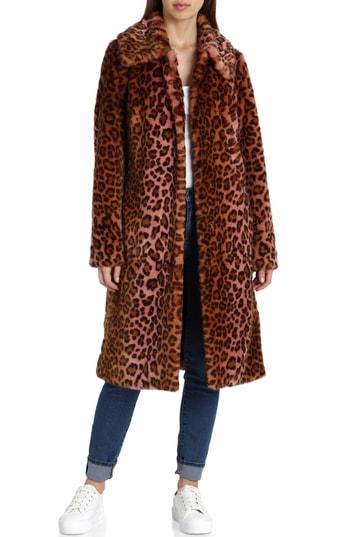 Women's Avec Les Filles Leopard Print Faux Fur Car Coat - Pink