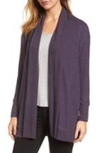 Women's Gibson Cozy Fleece Ribbed Cardigan, Size Regular - Purple