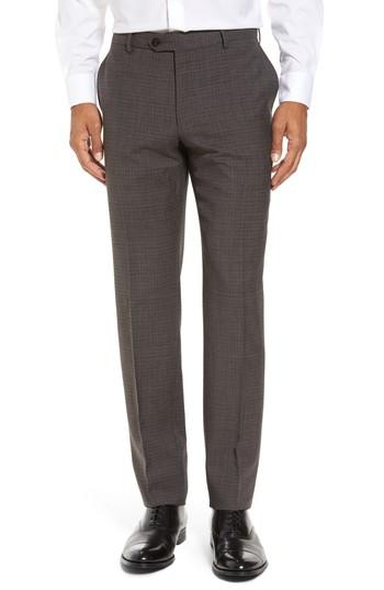 Men's Pal Zileri Marzotto Flat Front Check Wool Trousers Us/ 52 Eu - Brown